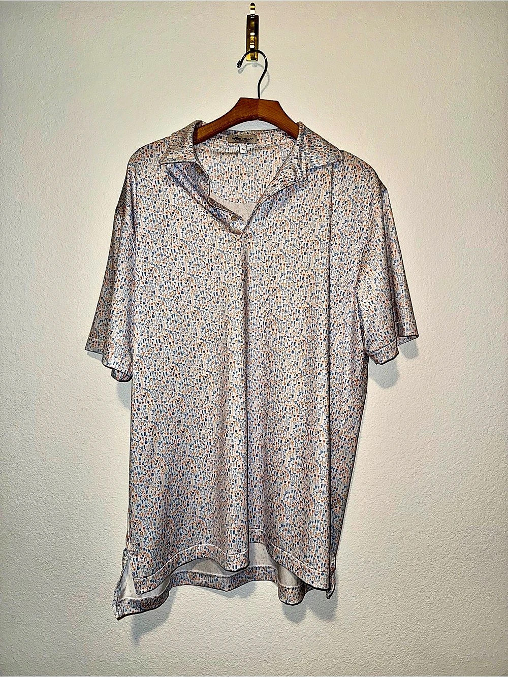 Peter Millar Summer Comfort Mens L Cocktail Print Golf Polo Blue Orange White